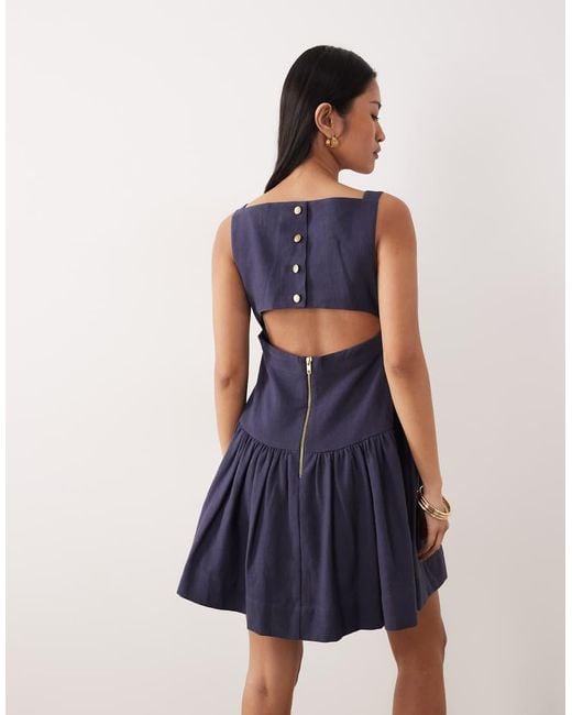 ASOS Blue V Neck Fit And Flare Mini Sundress