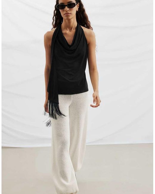 NA-KD Black Scarf Tassel Modal Halterneck Top