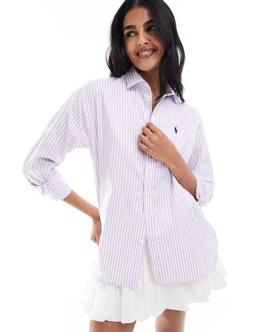 Polo Ralph Lauren Ruimvallend Gestreept Overhemd Met Logo in het White