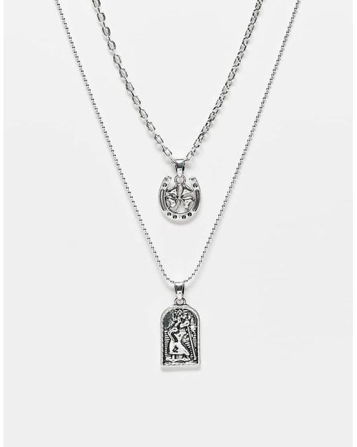 ASOS White 2 Pack Horseshoe And St Christopher Pendant Necklace for men