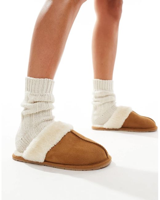Chaussons style mules en fausse fourrure - sable SEQWL en coloris White