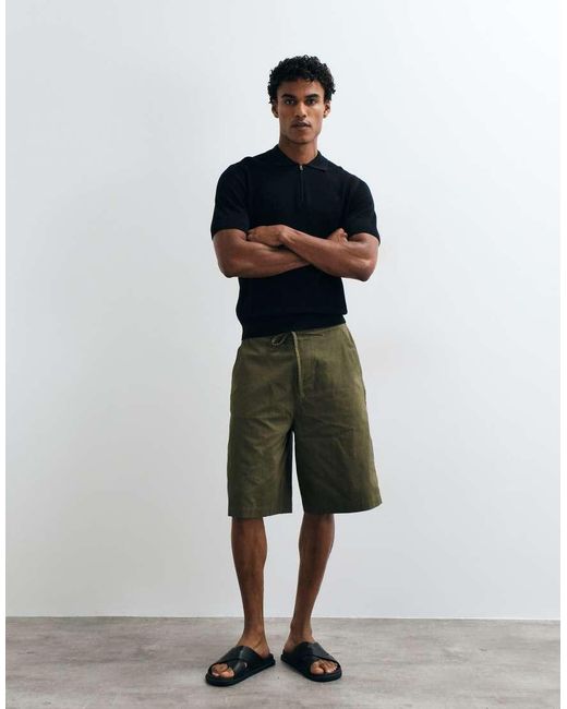 Mango Black Zip Through Knitted Polo Top for men