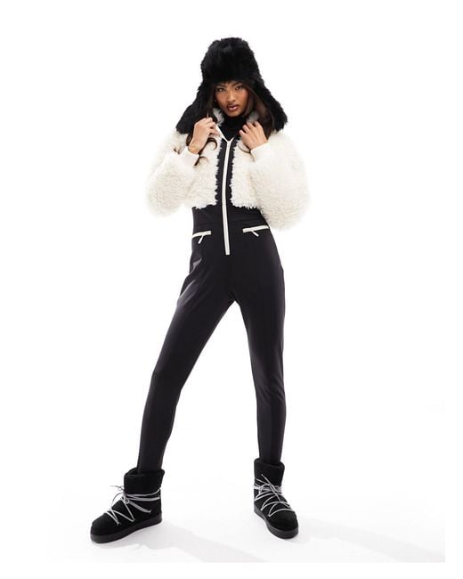ASOS 4505 Black Ski Suit With Faux Fur Panels And Skinny Leg