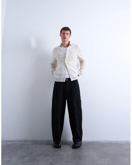 Topman – langärmliges relaxed-fit-hemd aus dünnem, weitmaschig gewebtem baumwollstoff in Gray für Herren