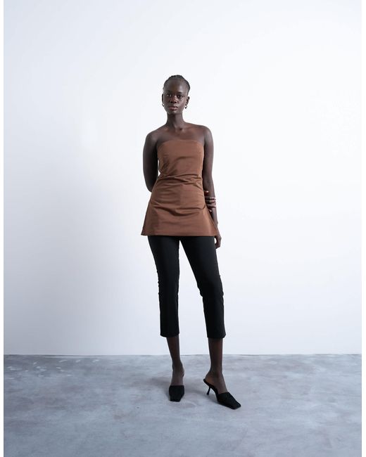 TOPSHOP Brown – schlichtes, trägerloses longline-oberteil