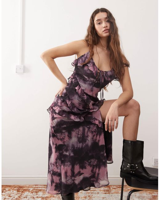 Robe à volants nouée devant en mousseline - imprimé Miss Selfridge en coloris Multicolor