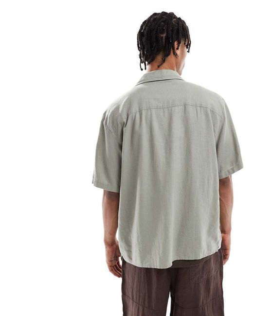 Threadbare Gray Linen Rich Short Sleeve Textured Shirt for men