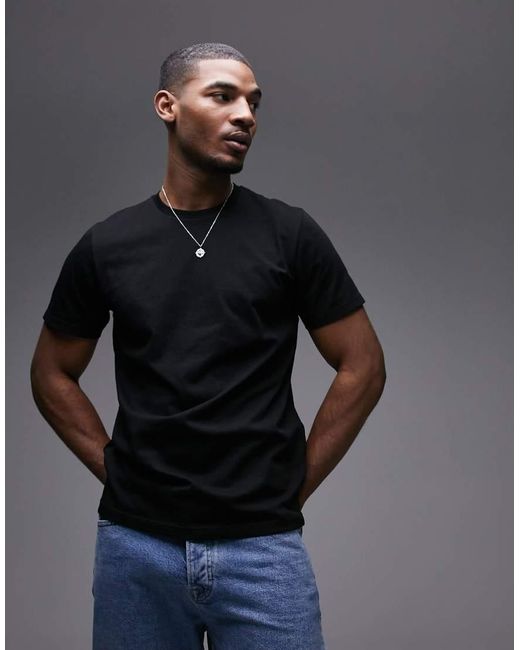 Camiseta Negra De Corte Estándar De Topman de hombre de color Black