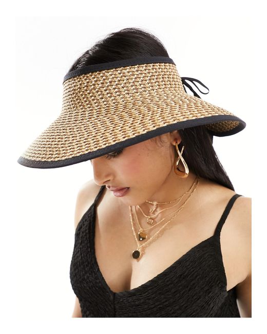 ASOS Black Straw Packable Visor Hat
