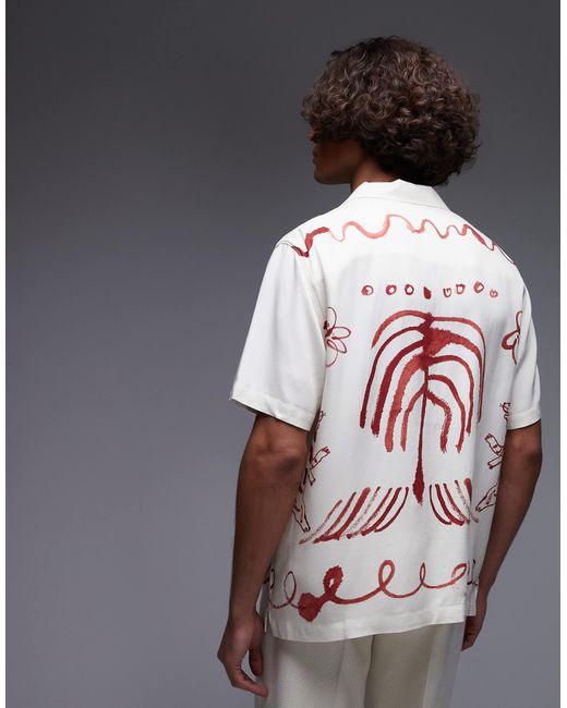 Topman Gray Relaxed Fit Short Sleeve Border Print Shirt for men