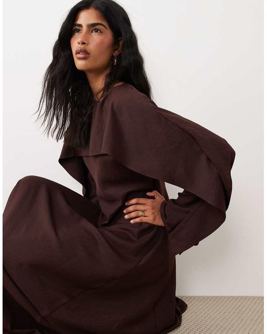ASOS Brown Godet Maxi Dress With Cape