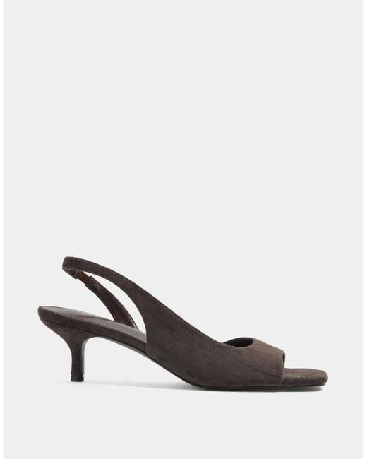 Long Tall Sally Brown Asymmetric Slingback Kitten Heels