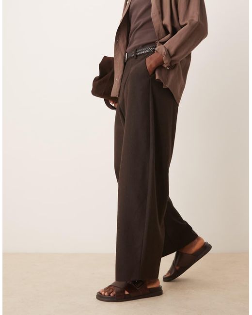 ASOS Nette Broek Van Wolmix Met Wijde Ronde Pijpen in het Natural voor heren