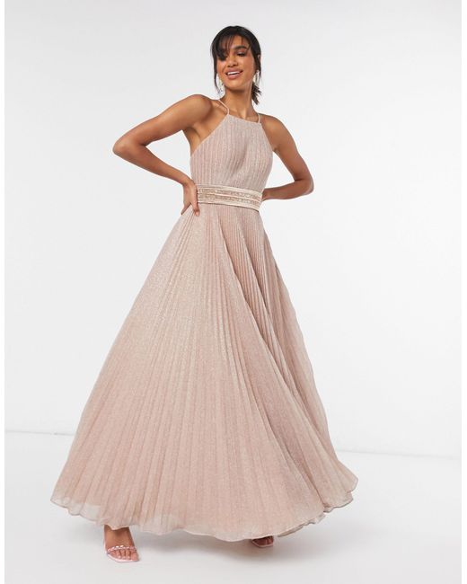 Forever Unique Forever Unique Pleated High Neck Maxi Dress in Pink | Lyst UK