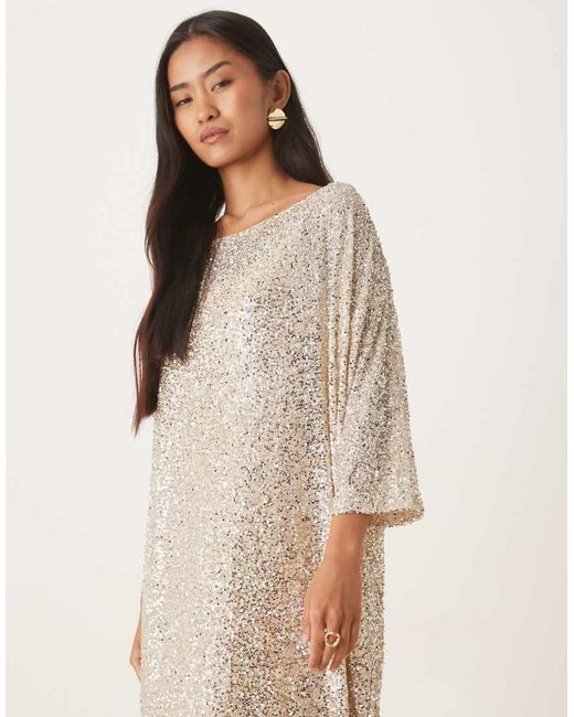 Never Fully Dressed Natural Sequin T-shirt Maxi Dress