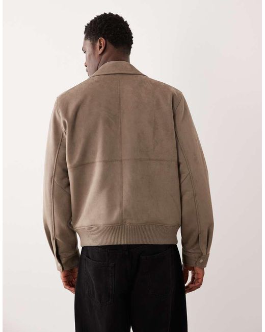 Abercrombie & Fitch Brown Vegan Suede Bomber Jacket With Collar for men