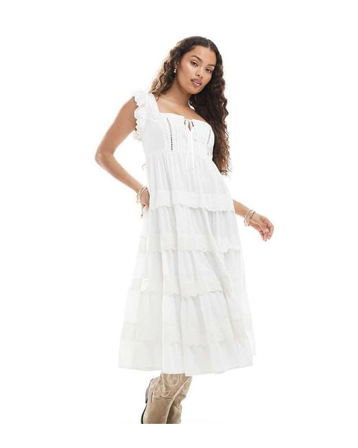 Miss Selfridge White Broderie Trim Baby Doll Maxi Dress