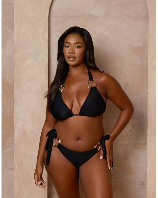 Moda Minx Curve Brown X Alessa Tyrrell-charles Triangle Bikini Top With Molten Hardware Detail