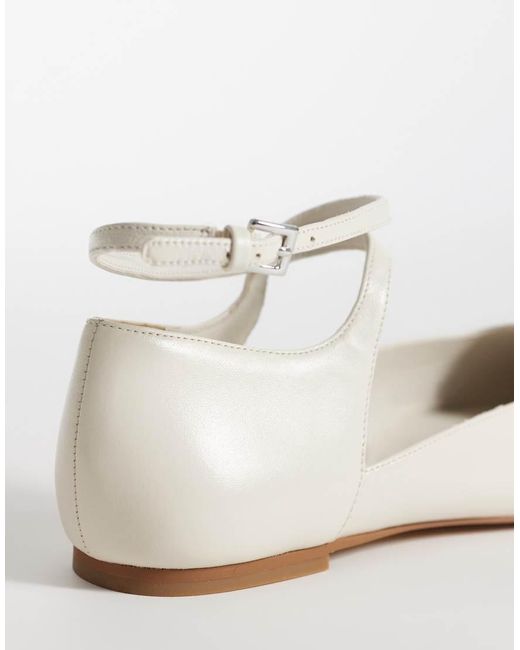 & Other Stories White Real Leather Strap Ballerina Flats With Real Suede Lining
