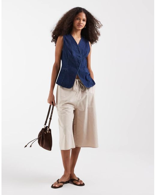 Vero Moda Blue Denim Asymmetric Placket Waistcoat With Covered Buttons