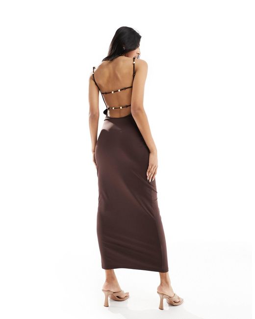 4th & Reckless Brown Cami Low Back Bead Detail Maxi Dress