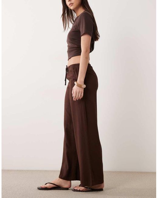 Mango Brown Teen Linen Mix Tie Waist Straight Trouser