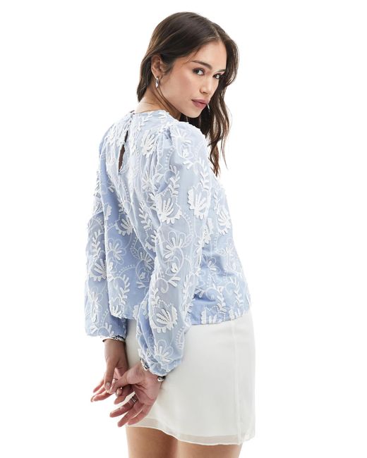 Object Blue Long Sleeve Top With Applique