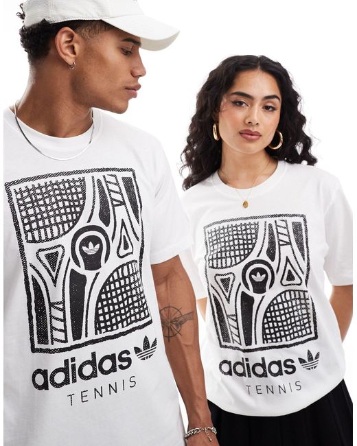 Adidas Originals White Tennis Unisex Graphic T-shirt