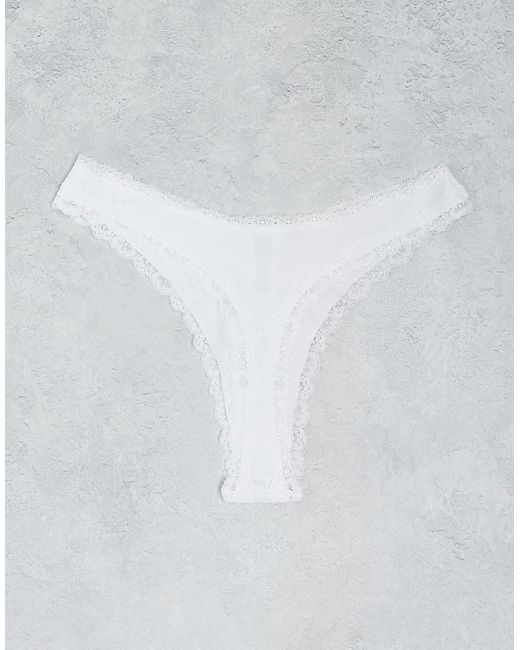 ASOS White Viv 3 Pack High Leg Thong With Lace Trim