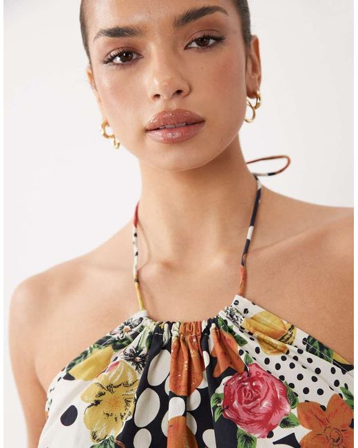 ASOS Natural Halterneck Volume Cropped Vest