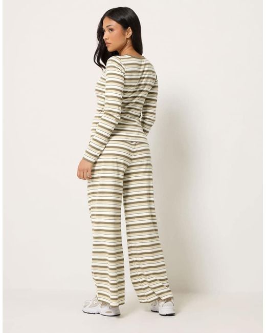PixieGirl Natural Petite Stripe Cotton Button Top & Wide Leg Trousers