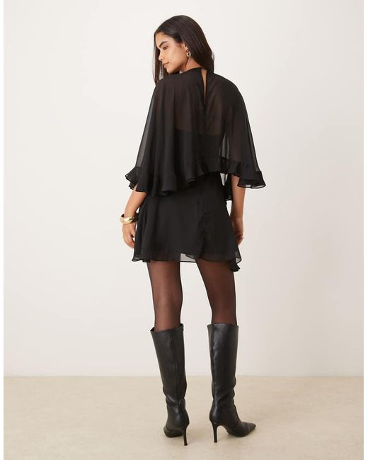 Glamorous Black V Neck Frill Cape Mini Dress