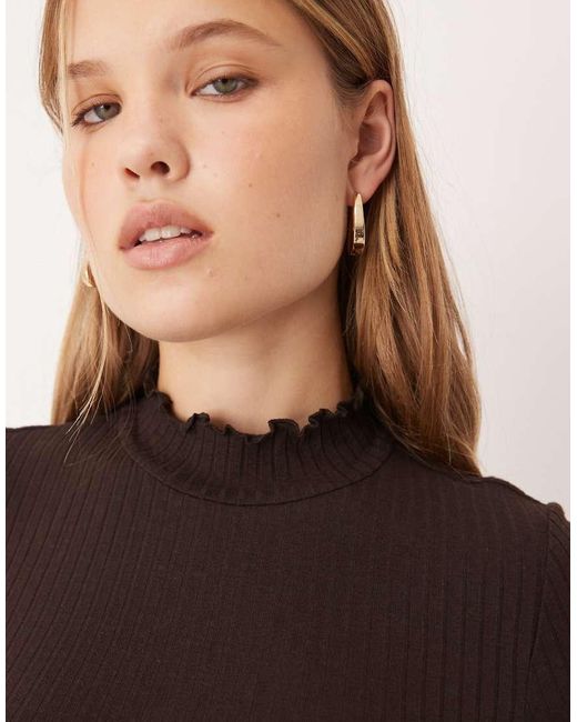 Jdy Brown Lettuce Edge Long Sleeve Top