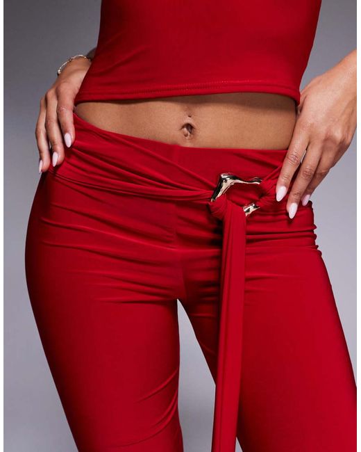 Kaiia Red Exclusive Double Laye Slinky Gold Hardware Belt Detail Trouser Co-ord