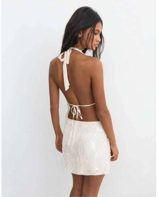Pull&Bear Haltertop Met Lovertjes in het Natural