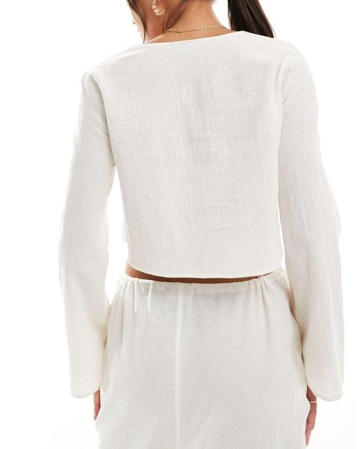 ASOS White Kayla Mix And Match Long Sleeve Tie Front Beach Top