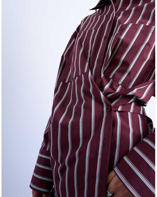 TOPSHOP Purple Asymmetric Placket Waisted Long Sleeve Cinched Shirt