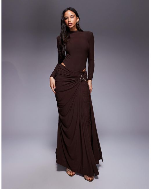 Wanderdoll Purple Triple Layered Mesh Metal Hardware Gathered Waist Detail Maxi Skirt Co-ord