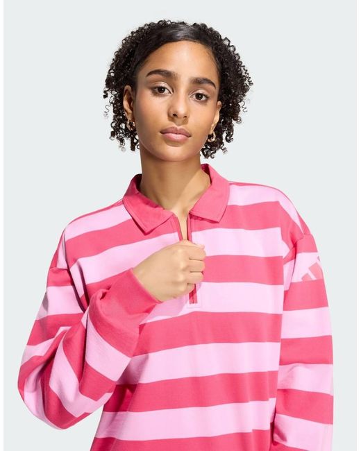 Adidas Red Sportswear Essentials Contemporary French Terry Longsleeve Polo