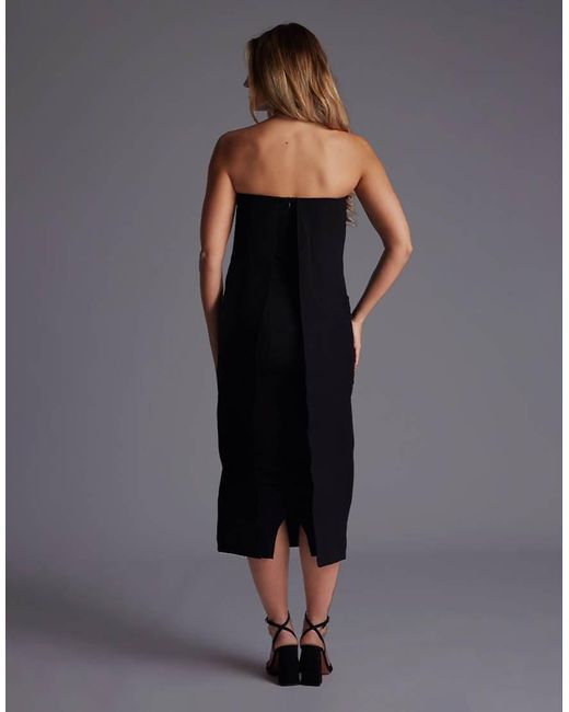 Vesper Black Strapless Drape Back Midaxi Dress