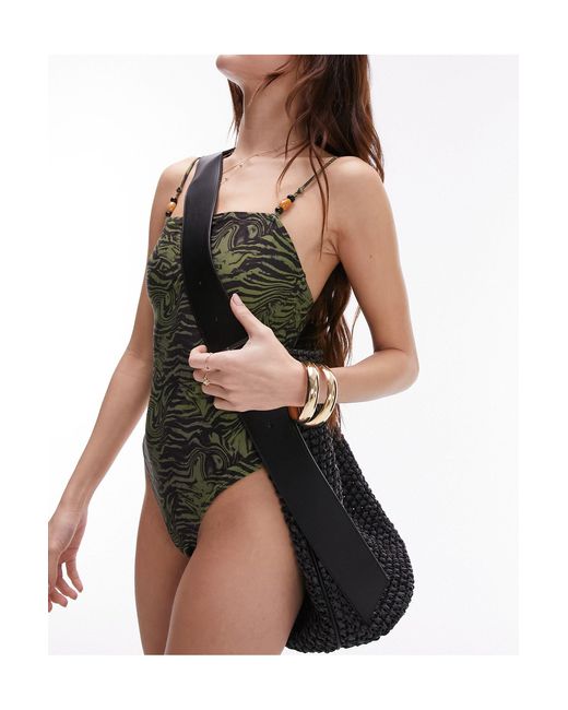 TOPSHOP Multicolor Swimsuit With Bead Detail