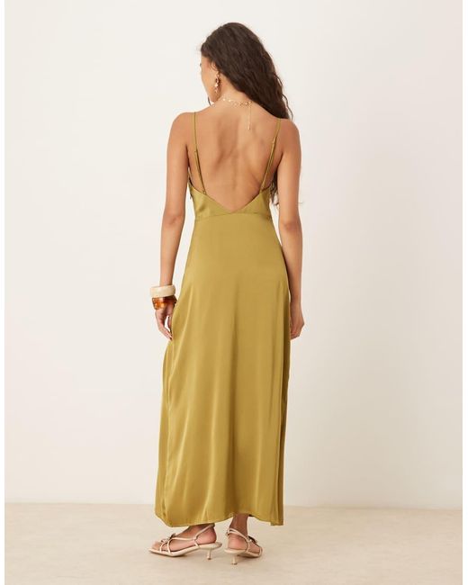 Vila Metallic Satin Cowl Neck Maxi Dress