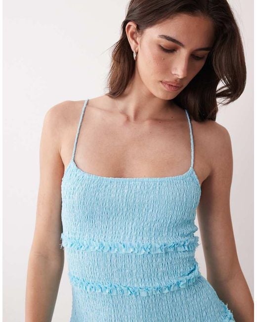 ASOS Blue Crinkle Mini Sundress With Shirred Dropped Waist