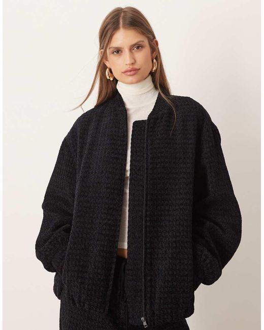 ASOS Black Oversized Boucle Bomber Co-ord With Wrap Back