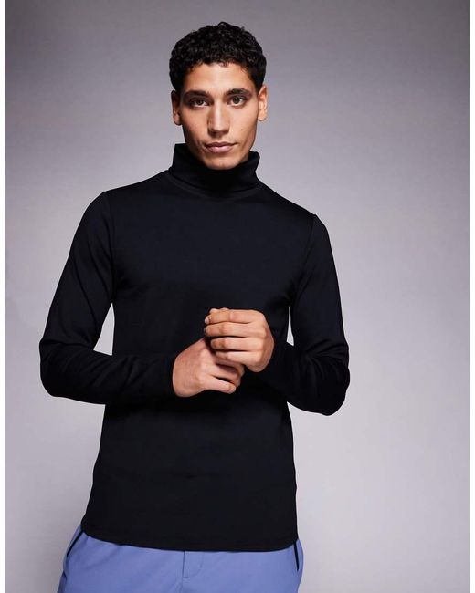 ASOS 4505 Ski & Snow Blue Asos 4505 Ski Thermal Fleece Back Base Layer Roll Neck With Sweat Wicking for men