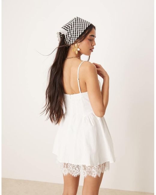 For Love & Lemons White Shae Lace Detail Mini Dress