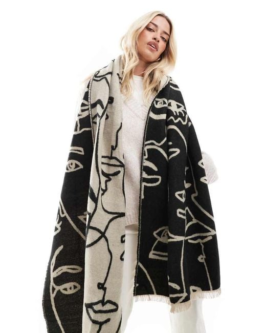 ASOS White Abstract Face Jacquard Woven Scarf