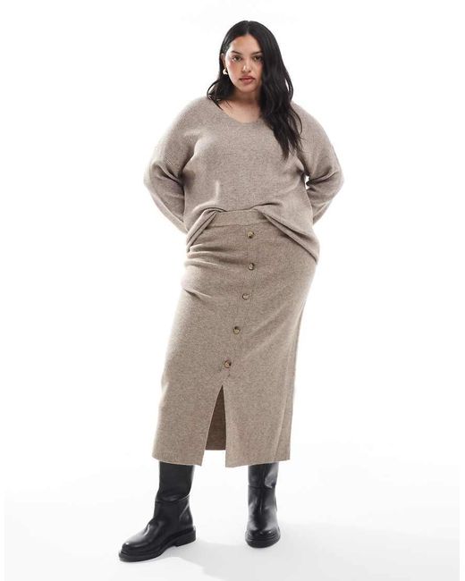 ONLY Gray V-neck Loose Ribbed Sweater