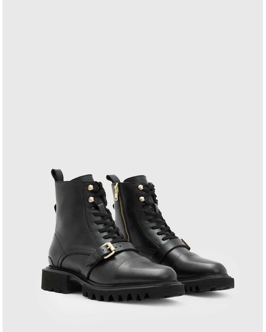 AllSaints Black Tori Leather Lace Up Boots