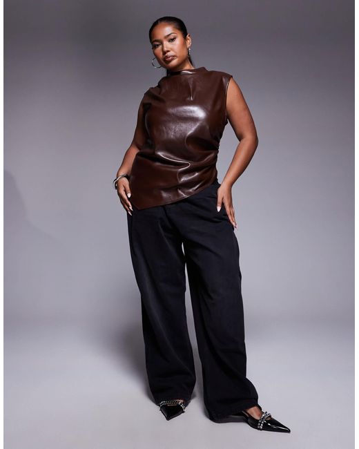 ASOS Blue Asos design curve – hochgeschlossenes, asymmetrisches, elegantes oberteil aus kunstleder